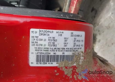 1999 Jeep Cherokee Classic/Sport из США, поврежденный, VIN 1J4FF68S4XL652544